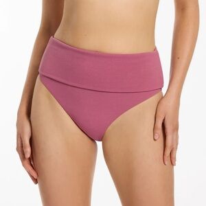 Jets Australia Isla Rib Fold Down High Waisted Bikini Bottom  Mauve Size 16 NWT